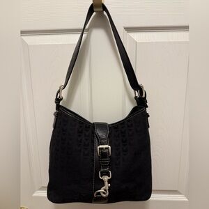 Michael Kors Brookville Monogram Hobo With Black Leather & Silver Accents EUC